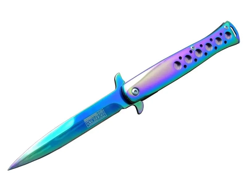 Tac-force 1111-d Titanyum Gökkuşağı Kamp Çakı 23 Cm - Metal Sap, Yarı Otomatik