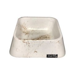 Marbly Beyaz Dalga Mermerit Köpek Mama Su Kabı 500 ml