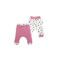 AyBaby AY802 Ayıcık Desenli Manşetli Bebek Tek Alt 2Li (0-3 Ay) - Pembe