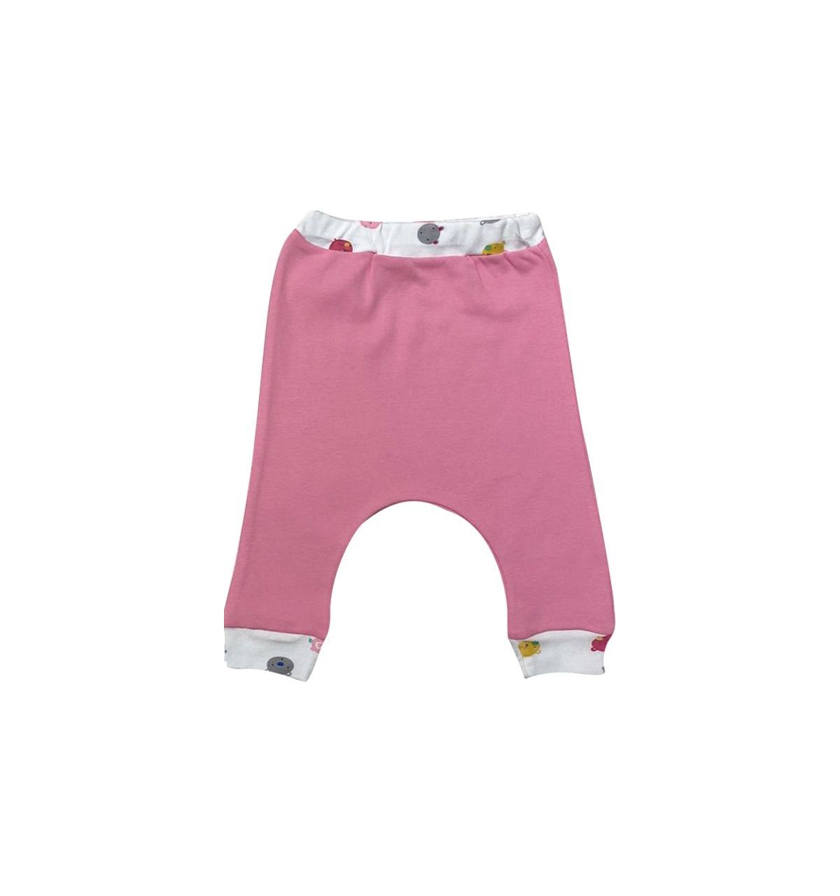 AyBaby AY802 Ayıcık Desenli Manşetli Bebek Tek Alt 2Li (0-3 Ay) - Pembe