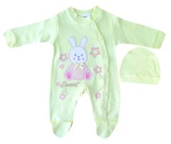 AyBaby AY118 Tavşan Desenli 2Li Bebek Tulumu 0-3 Ay - Sarı