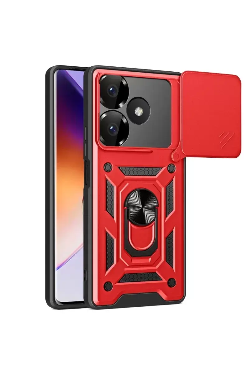 Newface Xiaomi Redmi 13 4g Kılıf Pars Lens Yüzüklü Silikon - Kırmızı