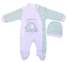 AyBaby AY100 Çizgili Filli 2Li Bebek Tulumu Yenidoğan - Pembe