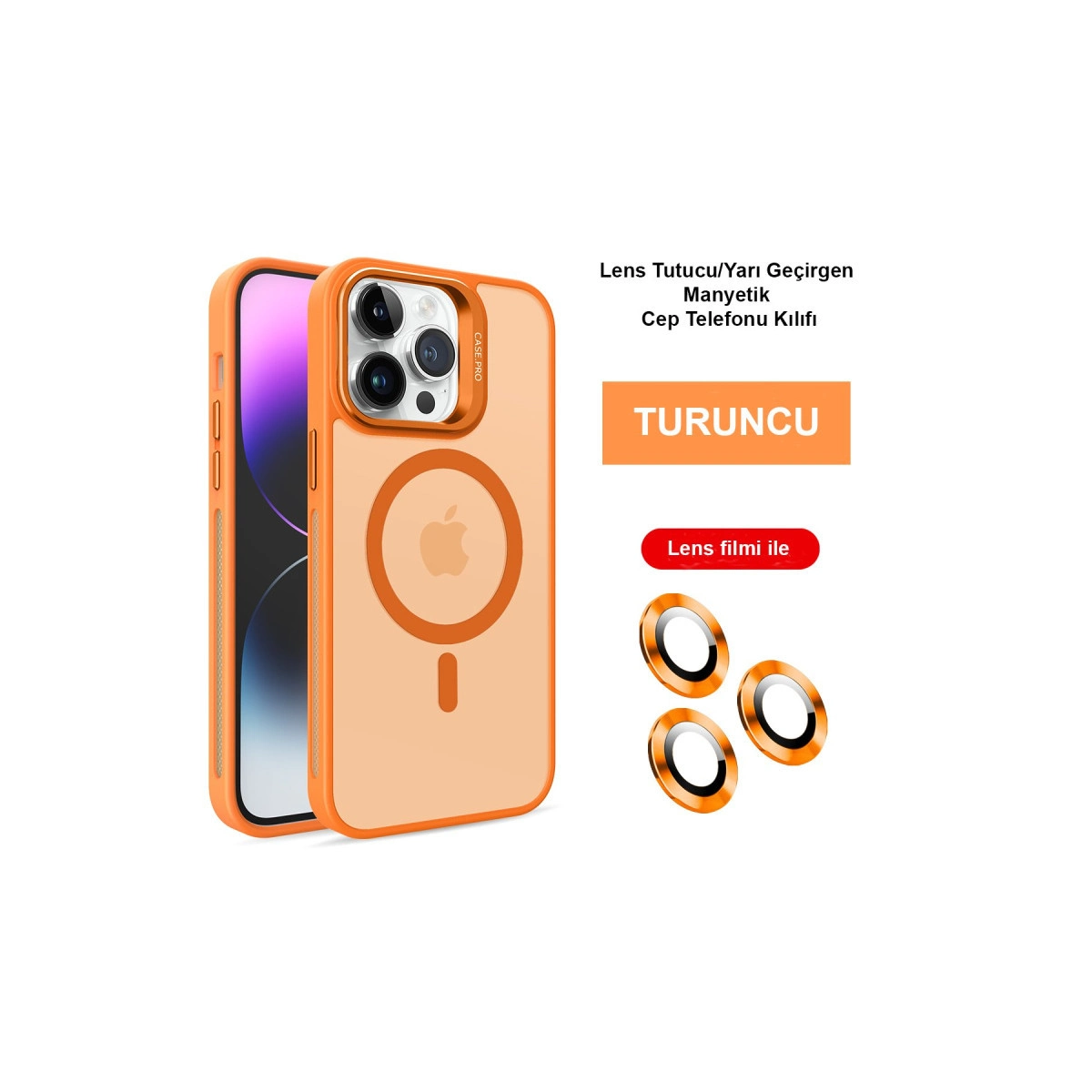 Joko  İphone 14 Pro Max Kılıf Flet Lens Magsafe Kapak - Turuncu