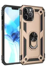Newface Apple İphone 12 Pro Max Kılıf Sofya Yüzüklü Silikon Kapak - Gold