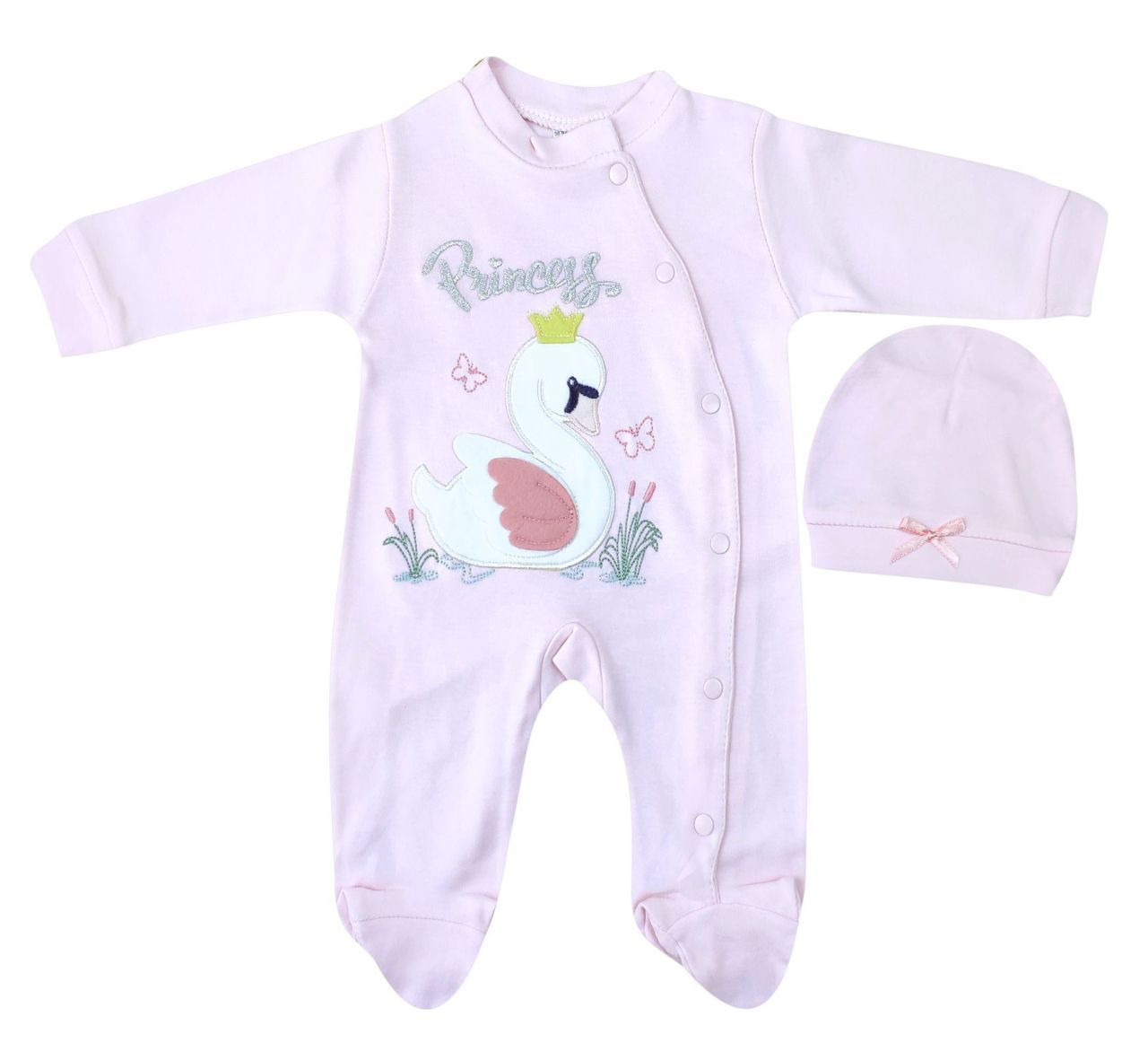 AyBaby AY054 Kuğulu 2Li Bebek Tulumu 0-3 Ay - Pembe
