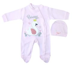 AyBaby AY054 Kuğulu 2Li Bebek Tulumu 0-3 Ay - Pembe