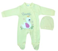 AyBaby AY054 Kuğulu 2Li Bebek Tulumu 0-3 Ay - Sarı