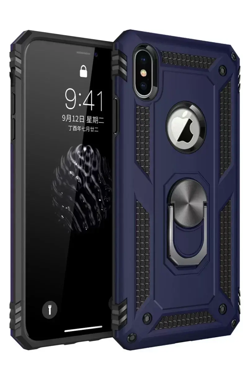 Newface İphone X Kılıf Sofya Yüzüklü Silikon Kapak - Lacivert