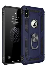 Newface İphone X Kılıf Sofya Yüzüklü Silikon Kapak - Lacivert