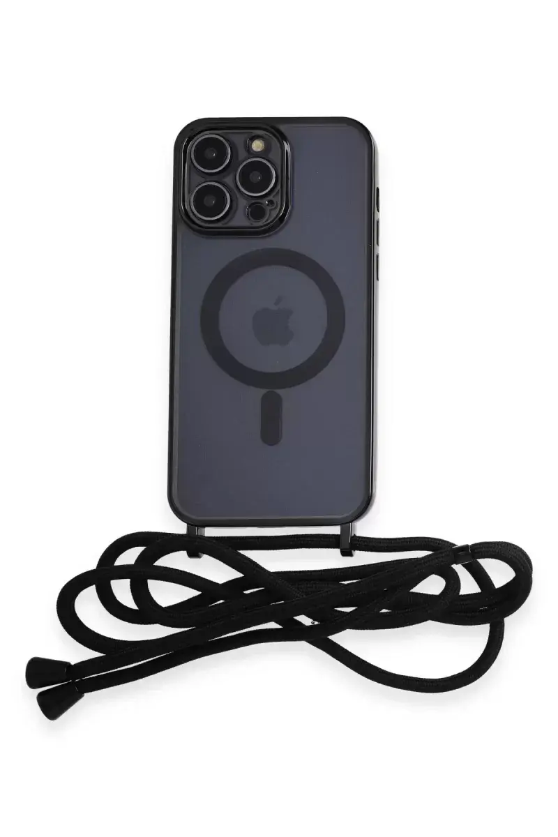 Newface İphone 13 Pro Kılıf Divo Lazer Askılı Magsafe Kapak - Siyah