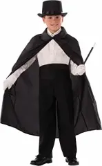 Sihirbaz Pelerini Ve Sihirbaz Şapkası Siyah Renk Çocuk Boy