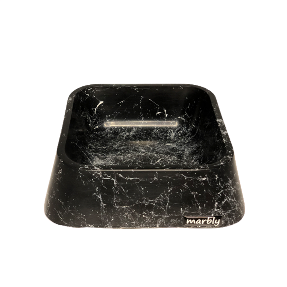 Marbly Siyah Çizgili Mermerit Köpek Mama Su Kabı 500 ml