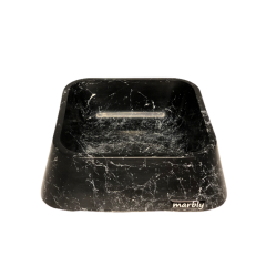 Marbly Siyah Çizgili Mermerit Köpek Mama Su Kabı 500 ml