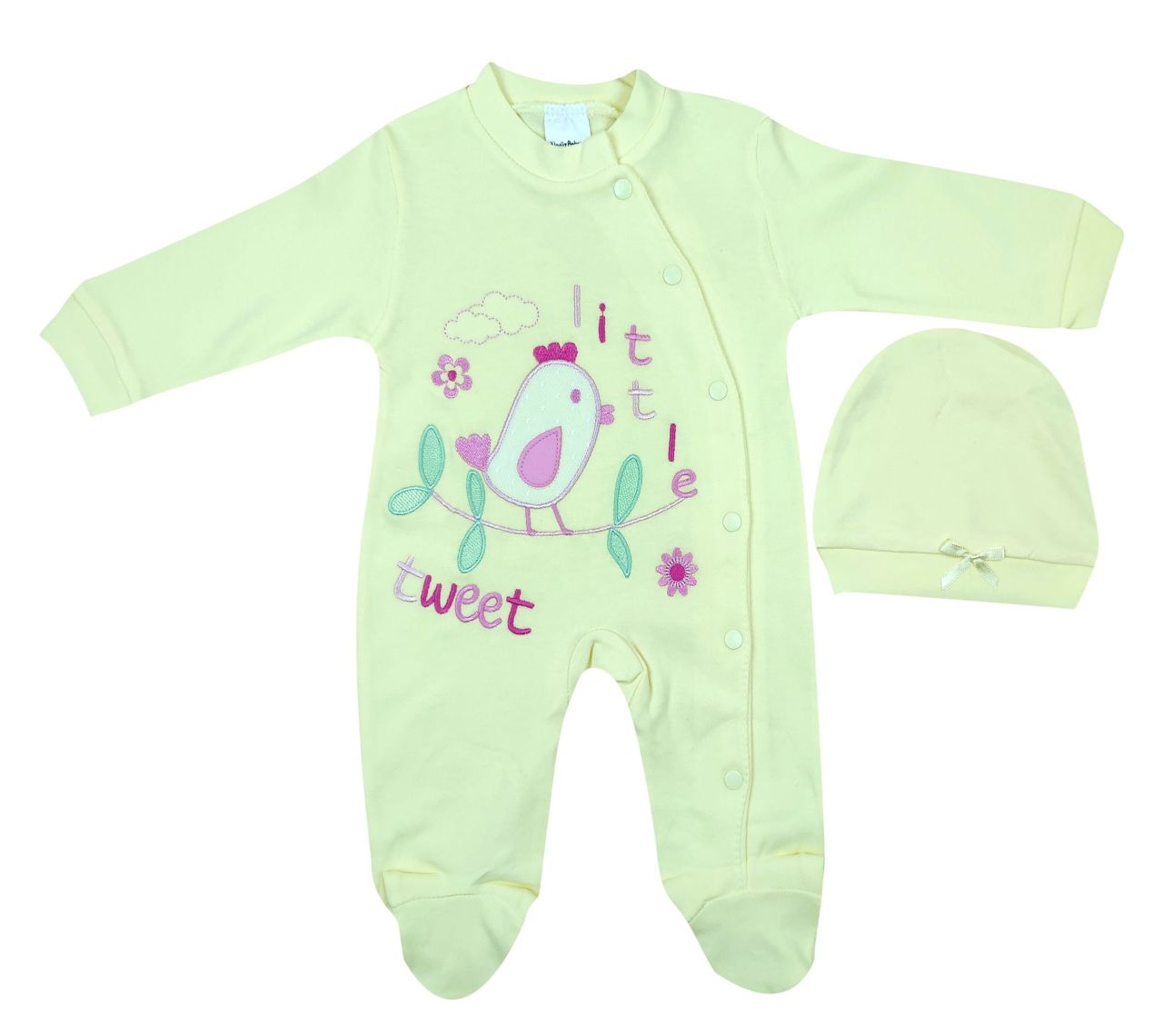 AyBaby AY066 Kuş Desenli 2Li Bebek Tulumu 0-3 Ay - Sarı