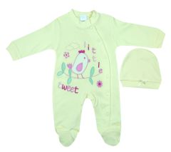 AyBaby AY066 Kuş Desenli 2Li Bebek Tulumu 0-3 Ay - Sarı