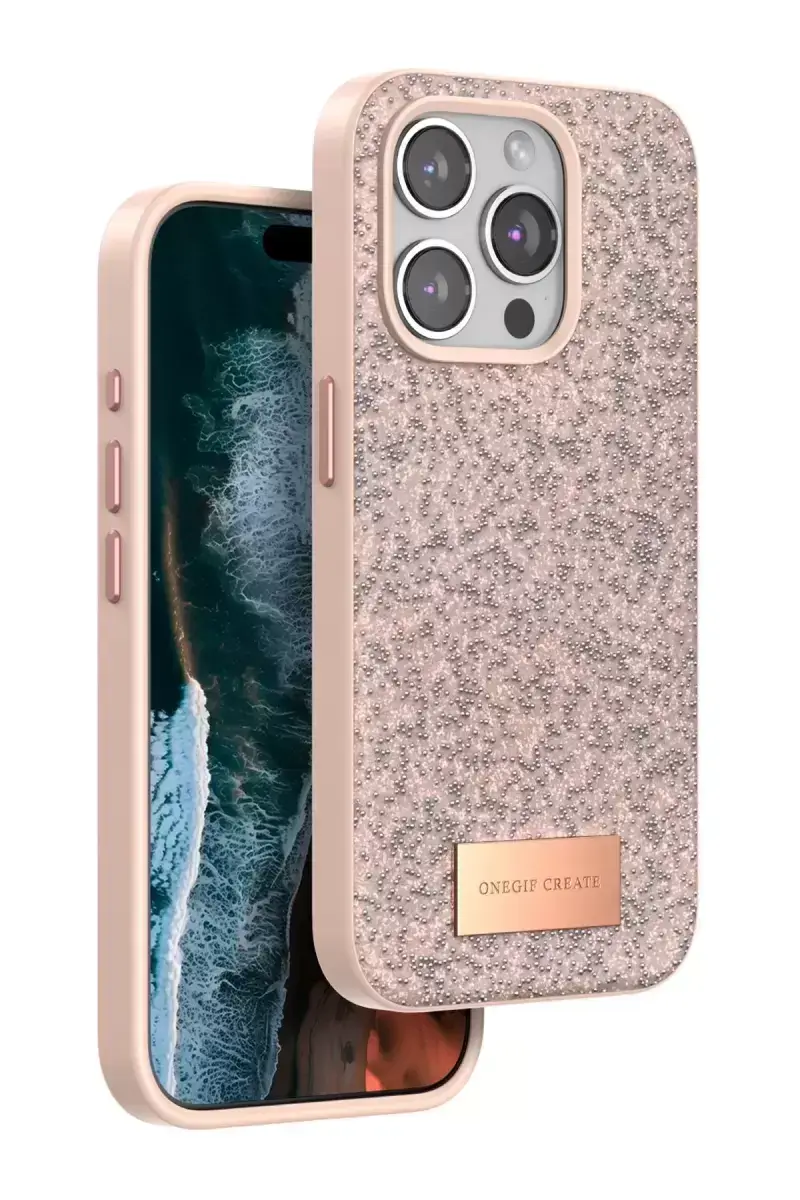 Onegif Apple İphone 15 Pro Max Bright Simli Kapak - Pembe