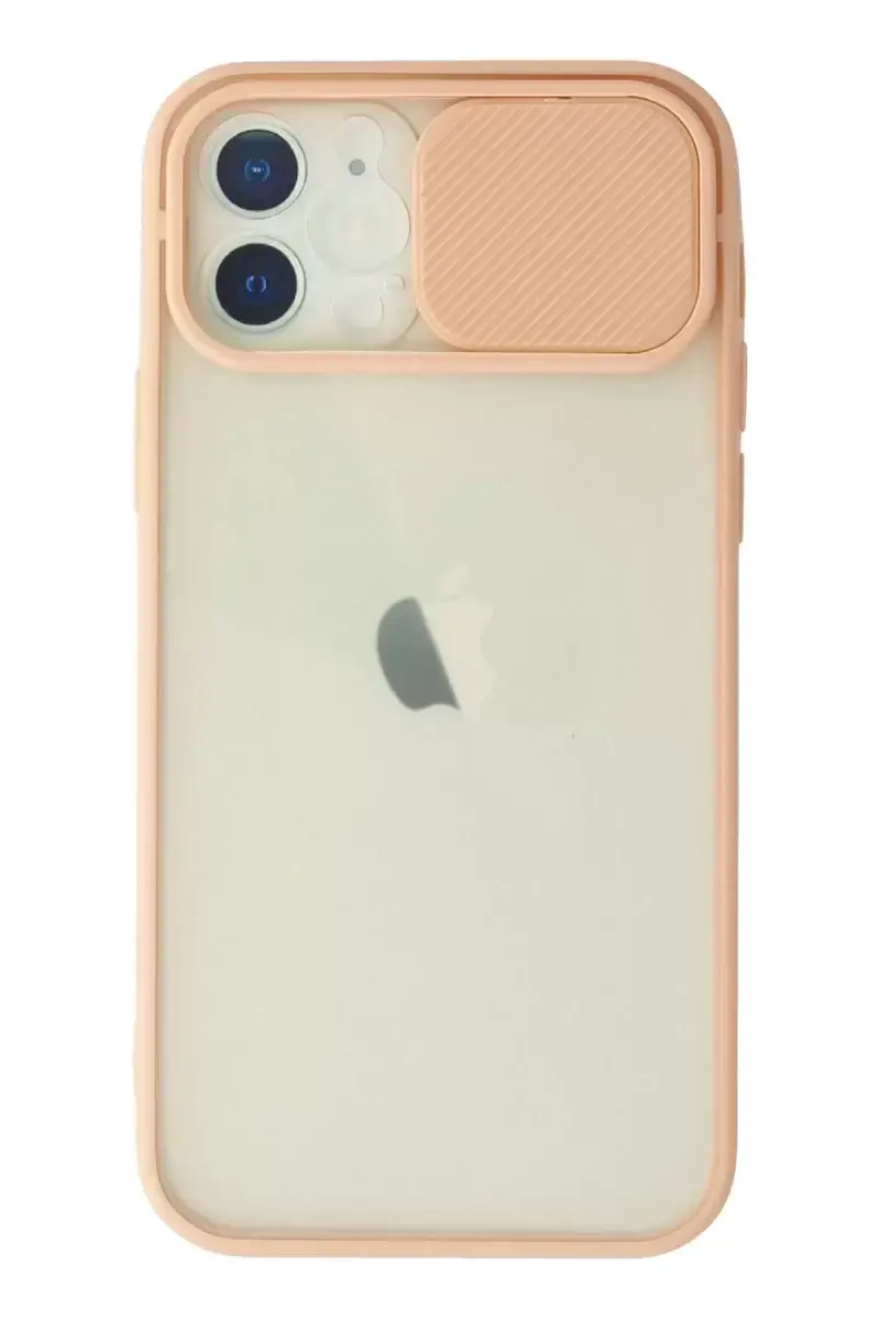 Newface Apple İphone 12 Kılıf Palm Buzlu Kamera Sürgülü Silikon - Pembe