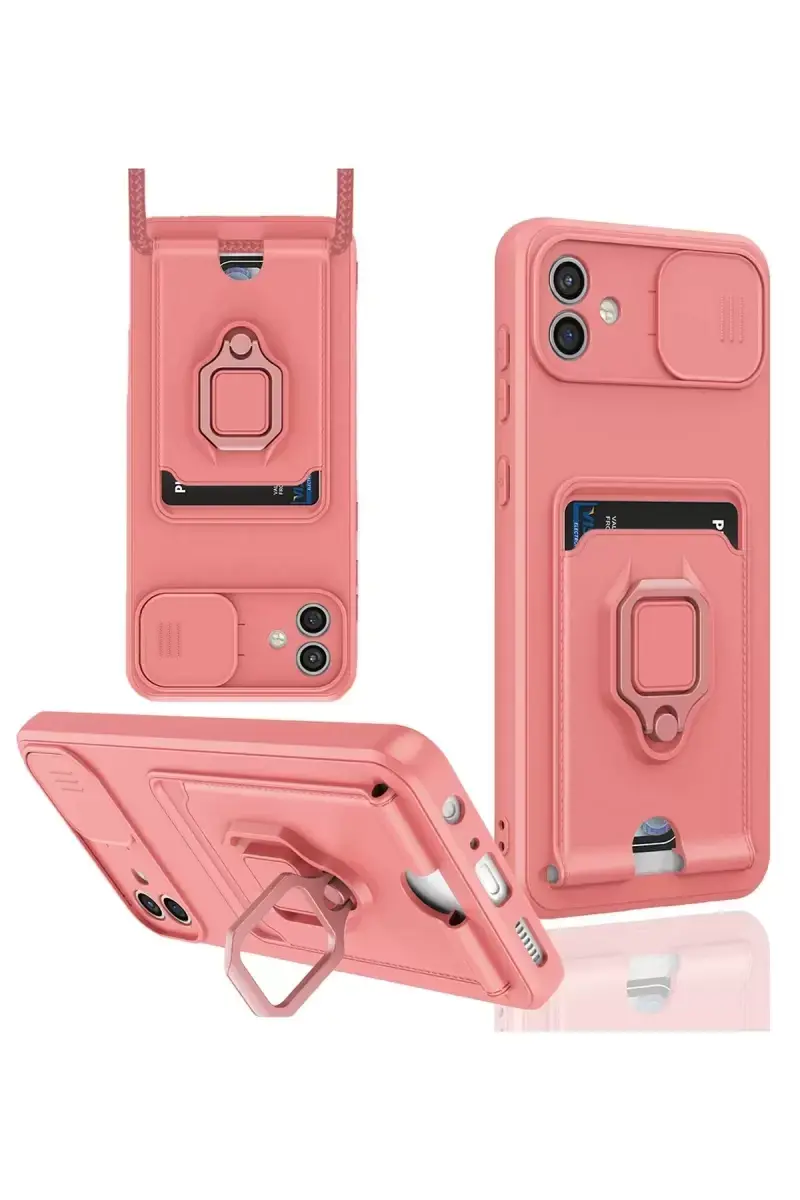 Newface Samsung Galaxy A05 Kılıf Zuma Kartvizitli Yüzüklü Silikon - Pembe
