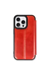 Newface Apple İphone 15 Pro Max Kılıf Flip Cover - Kırmızı