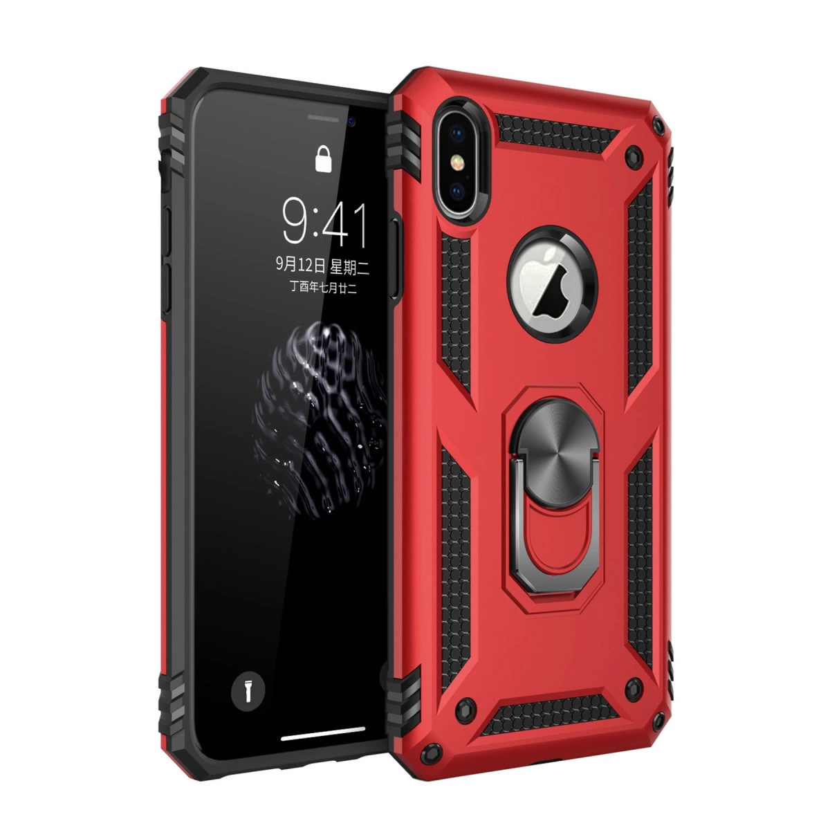 İphone Xs Max Kılıf Sofya Yüzüklü Silikon Kapak - Kırmızı