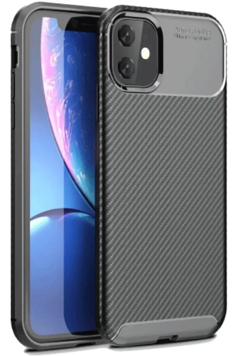 Newface İphone 11 Kılıf Auto Focus Karbon Kapak - Siyah