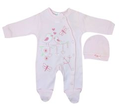 AyBaby AY115 Kuşlu Desenli 2Li Bebek Tulumu Yenidoğan - Pembe