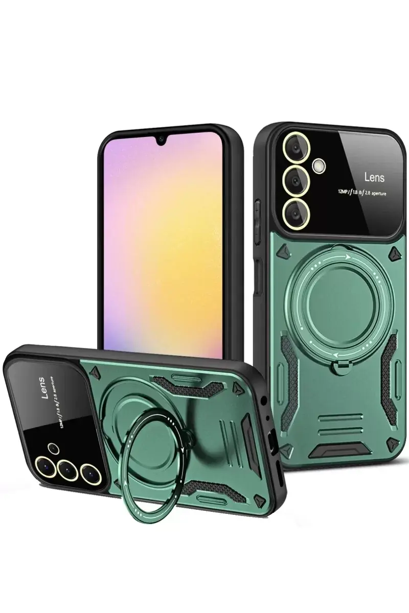 Newface Samsung Galaxy A05s Kılıf Joy Lens Standlı Kapak - Koyu Yeşil