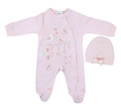 AyBaby AY115 Kuşlu Desenli 2Li Bebek Tulumu Yenidoğan - Somon