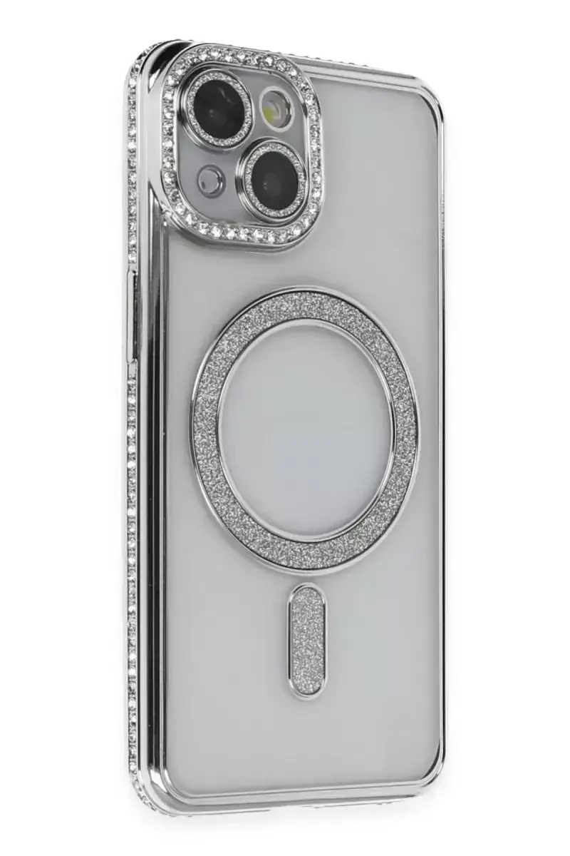 Newface Apple İphone 13 Kılıf Joke Simli Magneticsafe Kılıf - Gümüş