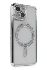Newface Apple İphone 13 Kılıf Joke Simli Magneticsafe Kılıf - Gümüş