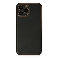 İphone 13 Pro Max Kılıf Coco Deri Silikon Kapak - Siyah