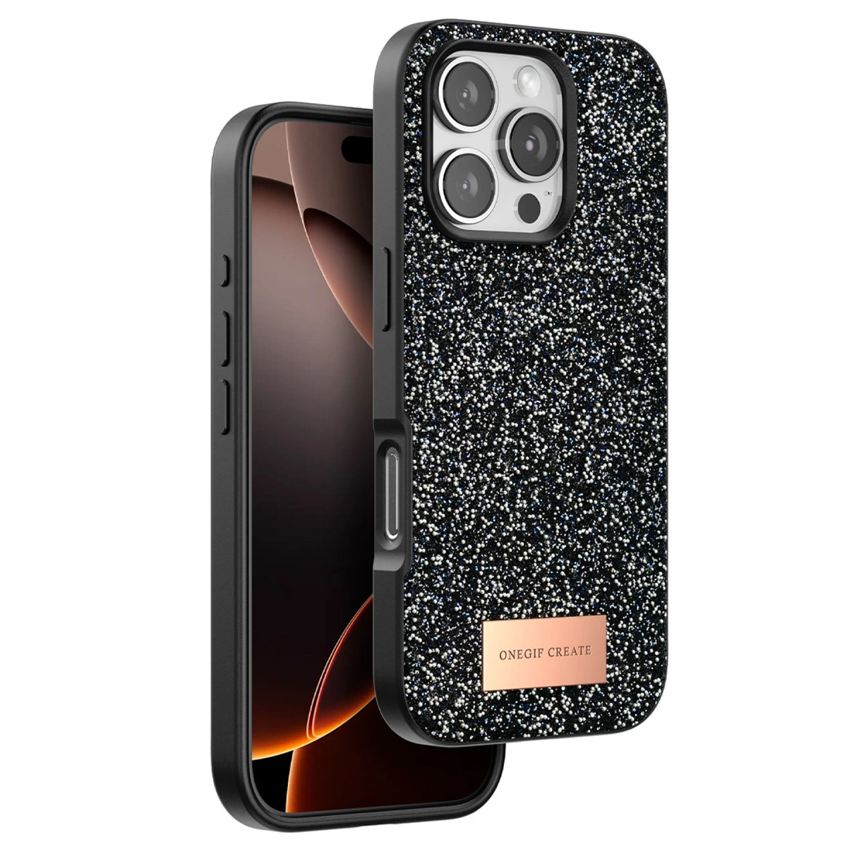 Onegif  İphone 16 Pro Bright Simli Kapak - Siyah