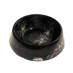 Marbly Siyah Çizgili Mermerit Kedi Köpek Mama Su Kabı 235 ml
