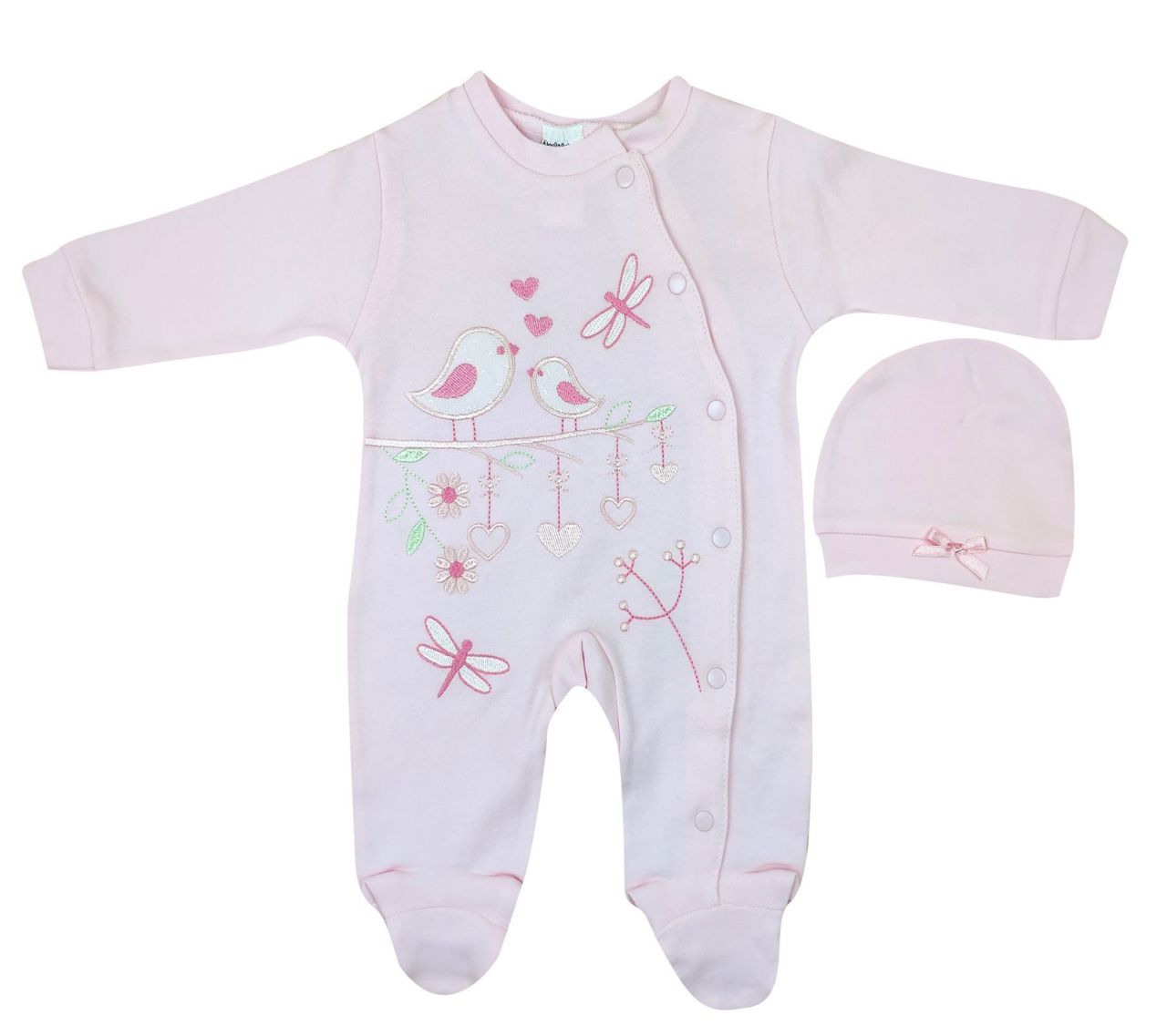 AyBaby AY059 Kuşlu Desenli 2Li Bebek Tulumu 0-3 Ay - Pembe