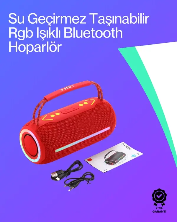 360 Rgb Led'li Taşınabilir Bluetooth Hoparlör – Kırmızı, Usb/tf Destekli
