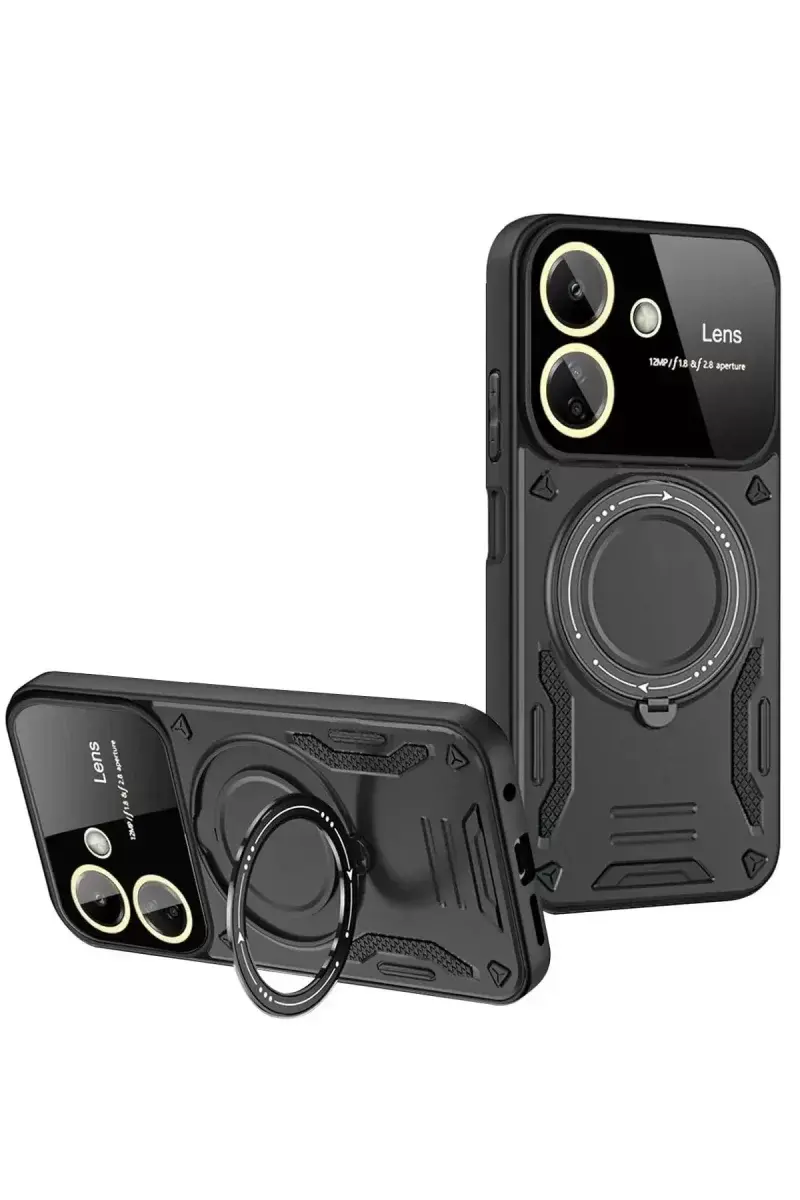 Newface Xiaomi Redmi 13c Kılıf Joy Lens Standlı Kapak - Siyah