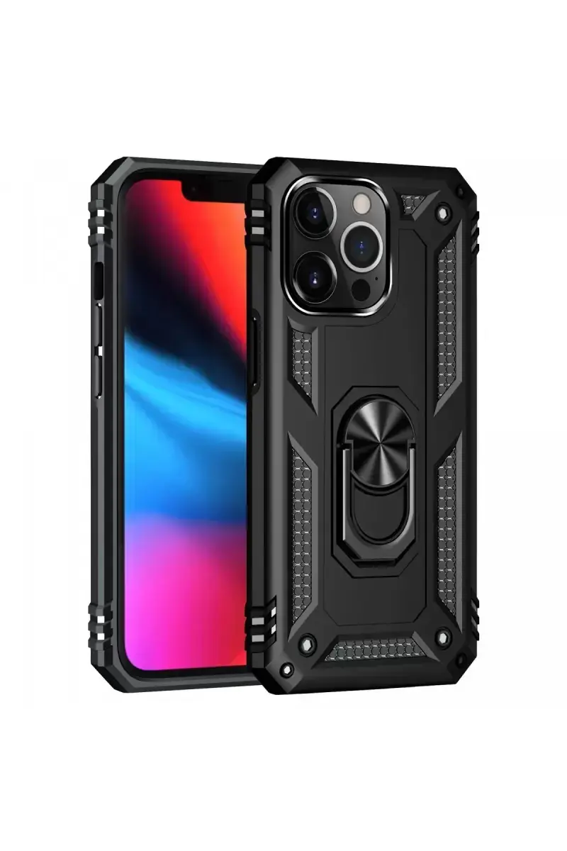 Newface İphone 13 Pro Kılıf Sofya Yüzüklü Silikon Kapak - Siyah