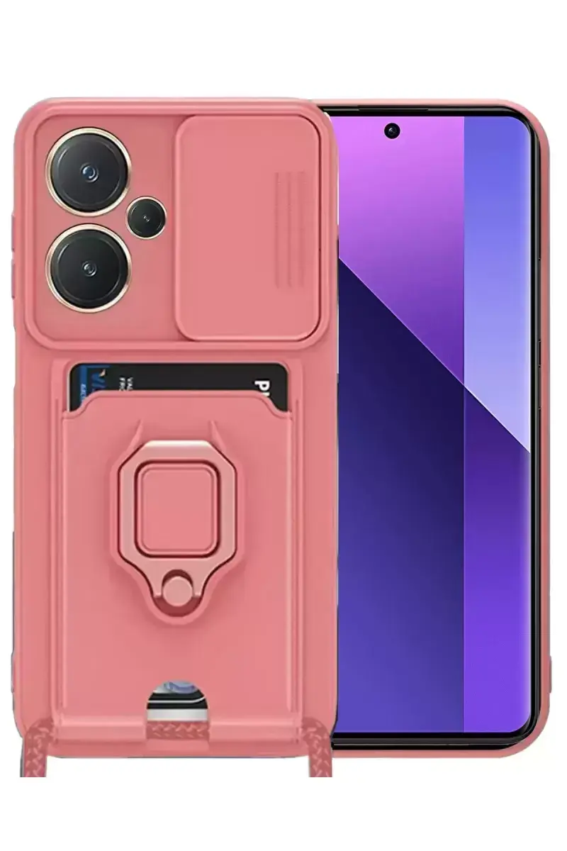 Newface Xiaomi Redmi Note 13 Pro Plus Kılıf Zuma Kartvizitli Yüzüklü Silikon - Pembe