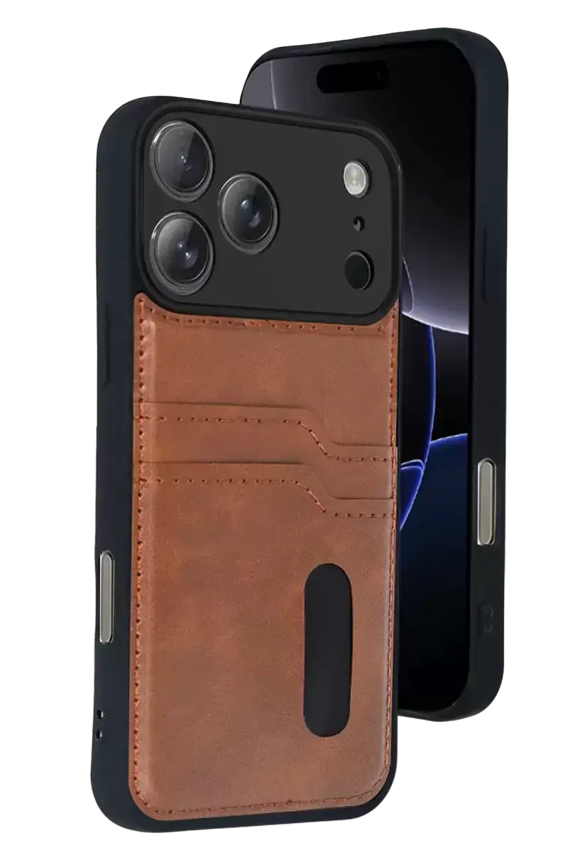 Newface Apple İphone 17 Pro Sara Kartvizitli Deri Kılıf - Taba