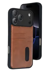 Newface Apple İphone 17 Pro Sara Kartvizitli Deri Kılıf - Taba