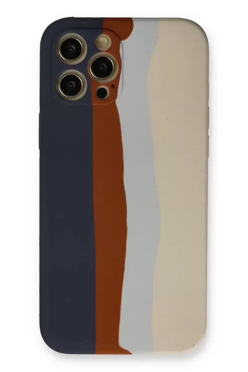 Newface İphone 12 Pro Max Kılıf Ebruli Lansman Silikon - Lacivert-krem