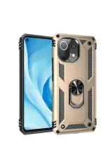 Newface Xiaomi Mi 11 Lite Kılıf Sofya Yüzüklü Silikon Kapak - Gold