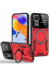 Newface Xiaomi Redmi Note 11 Pro Kılıf Joy Lens Standlı Kapak - Kırmızı