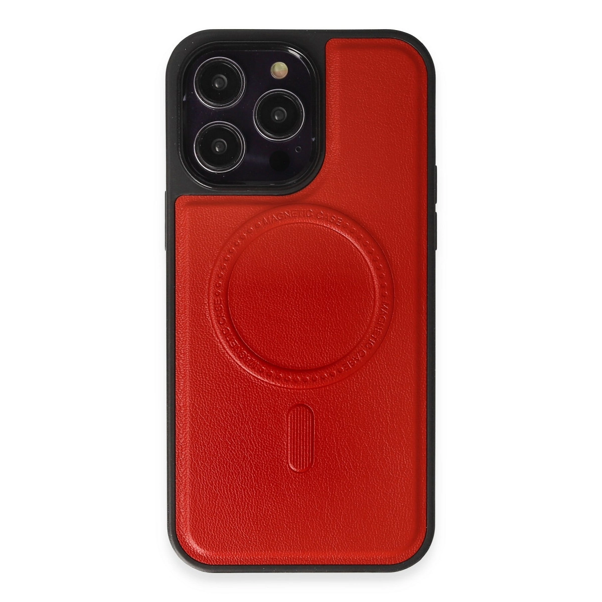 İphone 13 Pro Max Kılıf Ozzi Magsafe Deri Kapak - Kırmızı