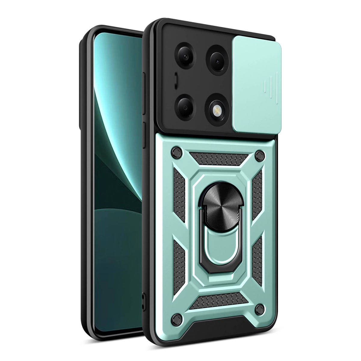 Xiaomi Poco M6 Pro 4g Kılıf Pars Lens Yüzüklü Silikon - Yeşil