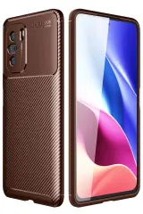 Newface Xiaomi Poco F3 Kılıf Auto Focus Karbon Kapak - Kahverengi