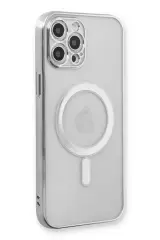 Newface İphone 12 Pro Kılıf Magneticsafe Lazer Silikon - Gümüş