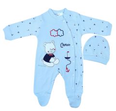 AyBaby AY105 Yelken Desenli 2Li Bebek Tulum Yenidoğan - Mavi