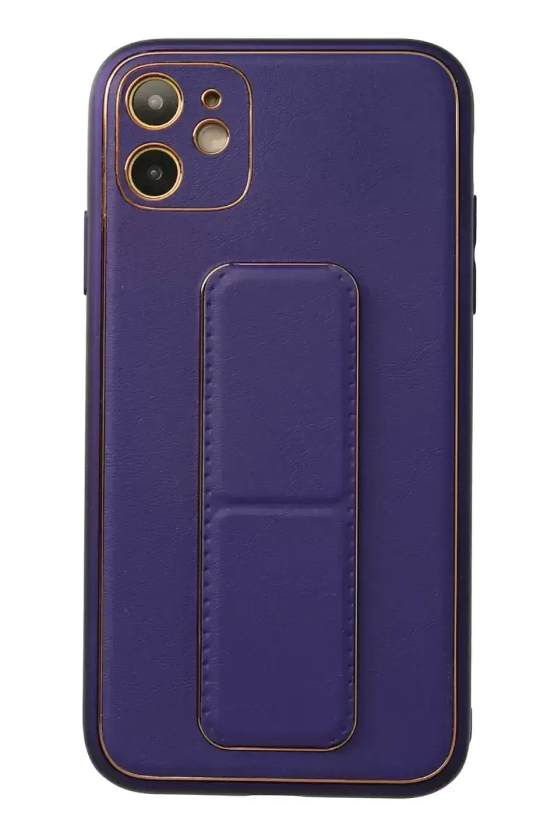 Newface İphone 12 Kılıf Coco Deri Standlı Kapak - Mor